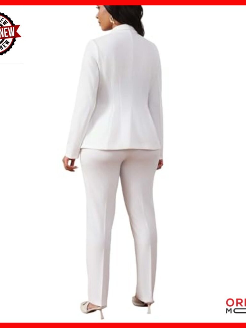 White Long Sleeve Blazer Pantsuit 2-Piece Business Casual Work Set - Picture 5 of 7